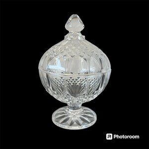 Elegant Clear Crystal Candy Dish With Lid // Cristal D'Arques // 6" Tall